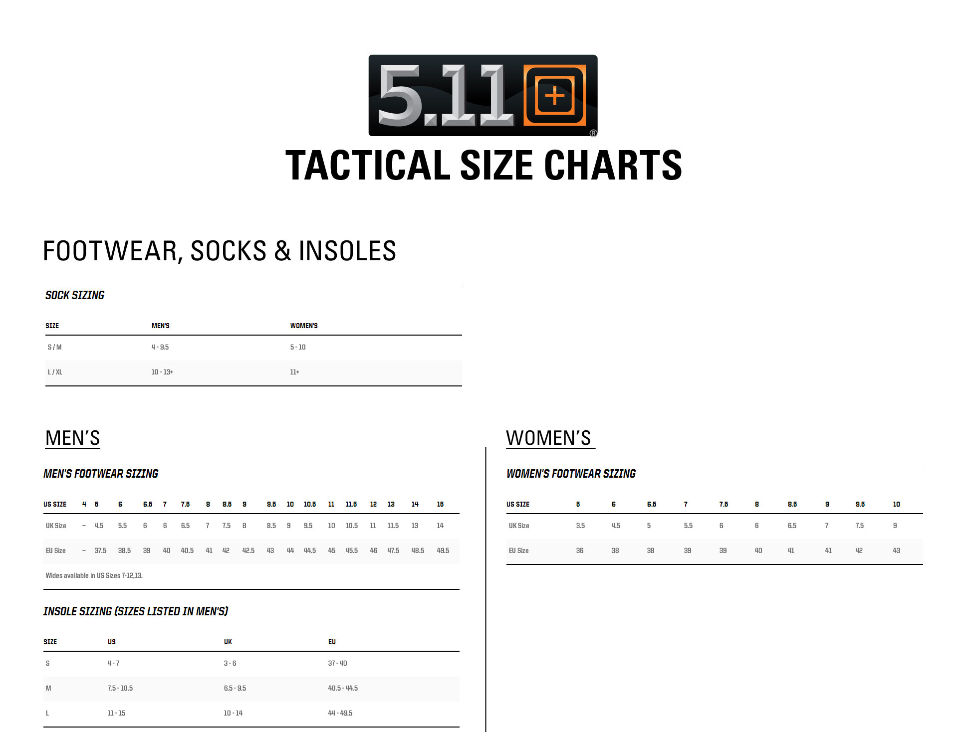 5 11 Size Chart